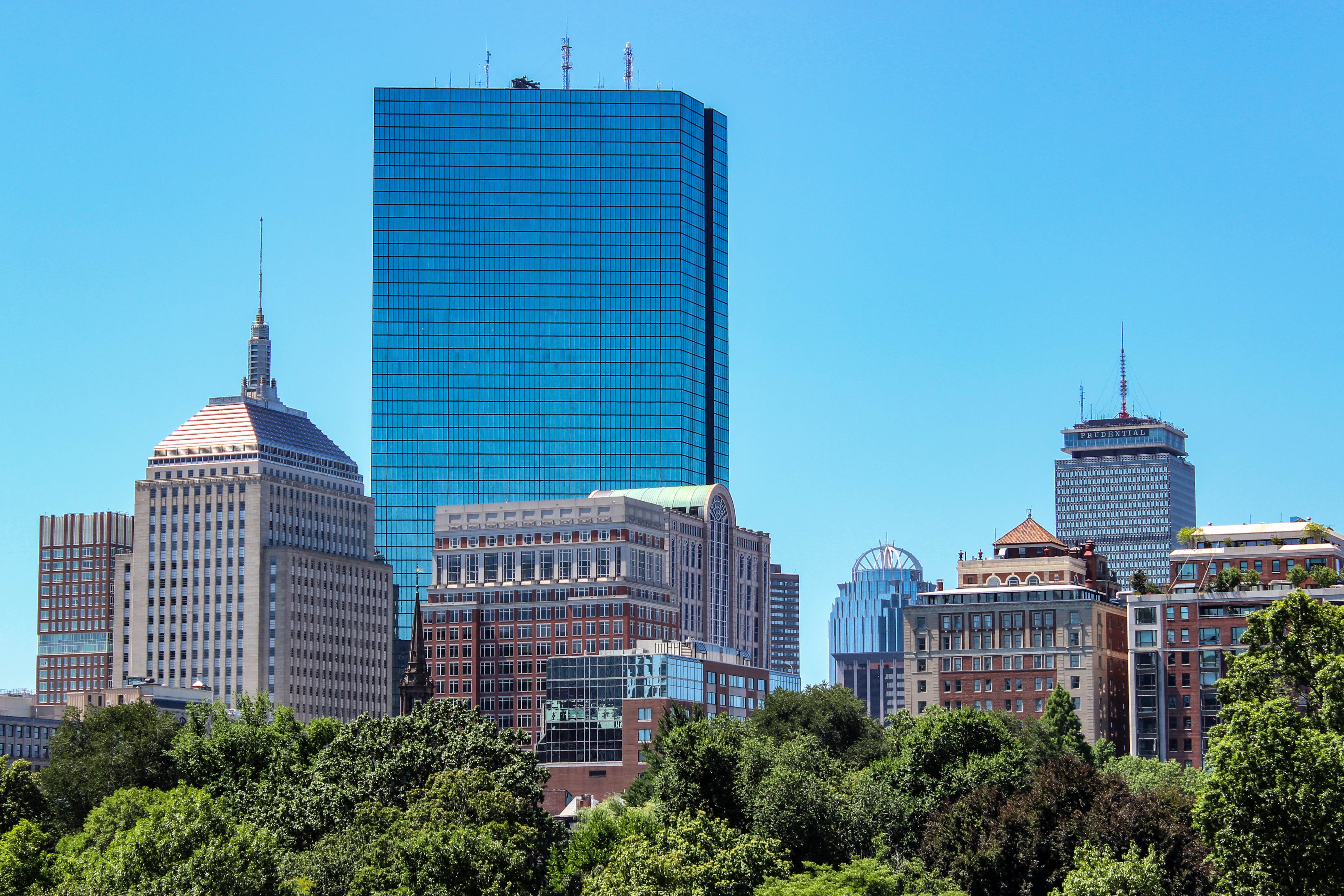 Boston skyline with foliage